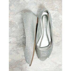 Michaelangelo / David's Bridal Low Wedge Peep-Toes with Crystals in Silver - Sz